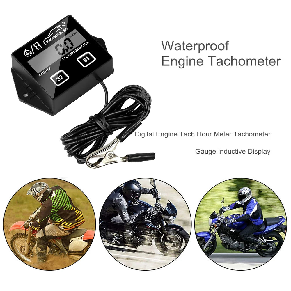 Digital Engine Tach Hour Meter Tachometer Gauge Inductive Display | For Motorcycle Ma lifestyle view
