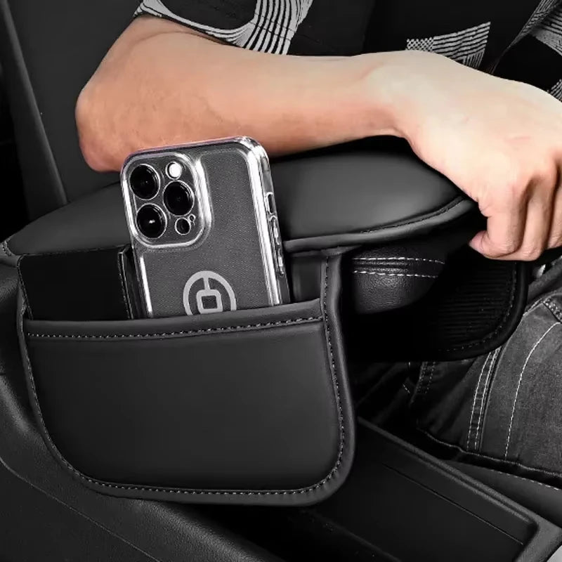 Leather Car Center Console Cover Armrest Box Mat Upgraded Armrest Box Cushion Arm Rest Mat with Side Storage Pocket