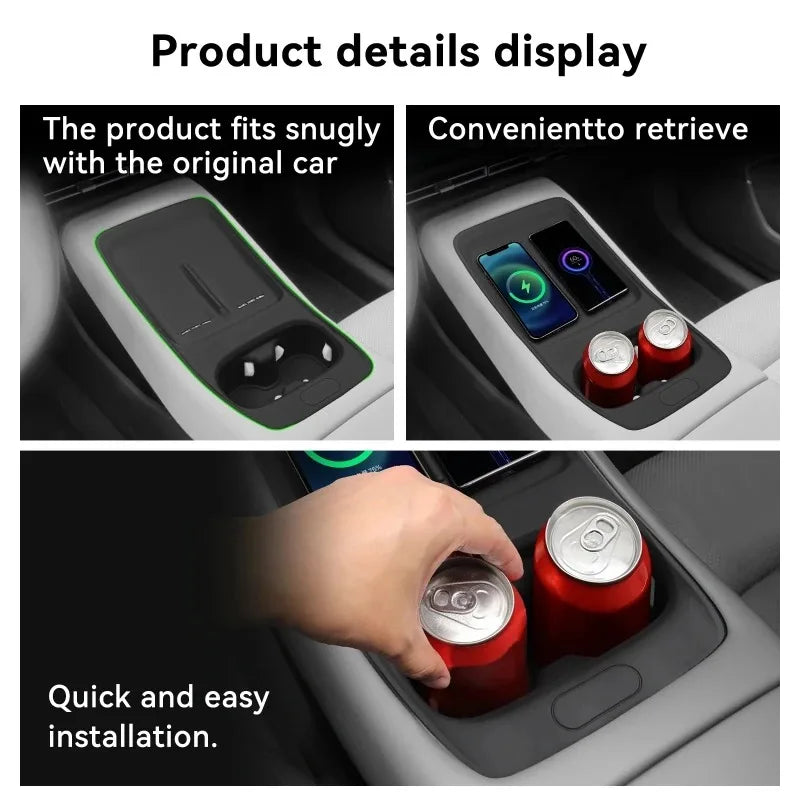For Xpeng P7+ 2024-2026 Car Central Armrest Storage Box Wireless Charging Silicone Pad close-up view