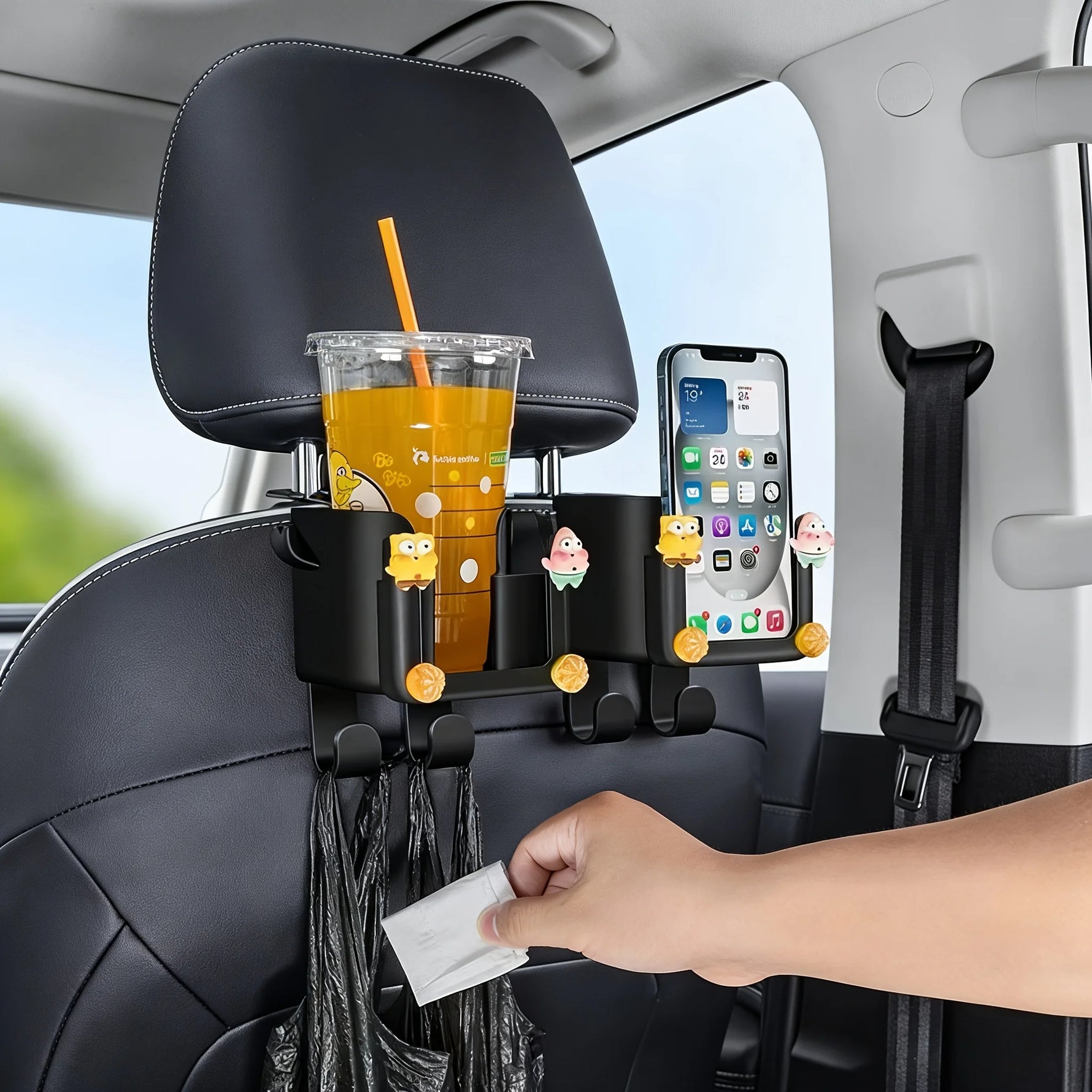 Car Seat Backrest Storage Rack with Cup Holder and Hooks | Space-Saving Car Organizer alternate view