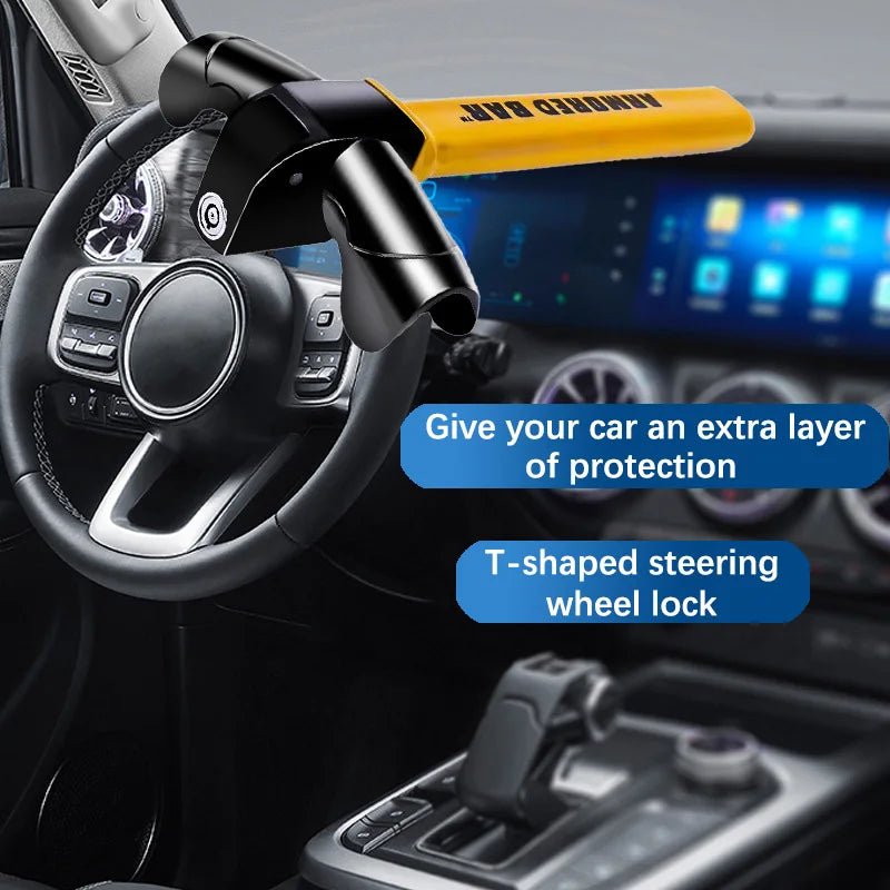 Car Steering Wheel Lock Universal Fit Maximum Security Steering Anti-Theft T-Bar Steering Wheel Immo