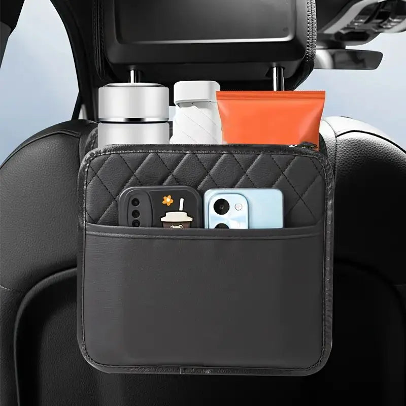 Universal Car Seat Back Organizer PU Leather Storage Bag Multi-Pocket Design Waterproof Tissue Holde