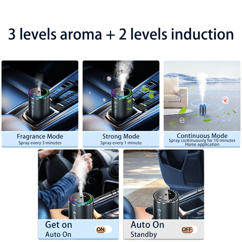 Car Aromatherapy Perfume with Automatic Spray | Aluminum Alloy Odor Remover with St additional angle
