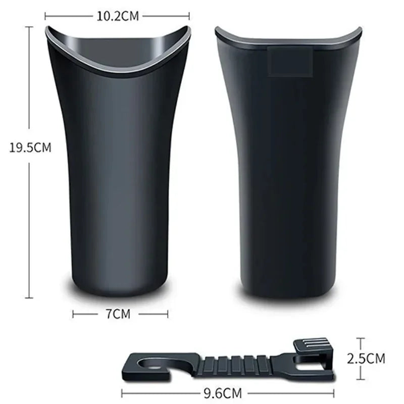 Black Plastic Car Trash Can with Hook for Umbrellas and Bottles additional angle