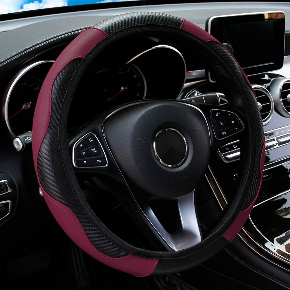 Car Steering Wheel Cover Breathable Anti Slip PU Leather Steering Covers Suitable 37-38. detail view