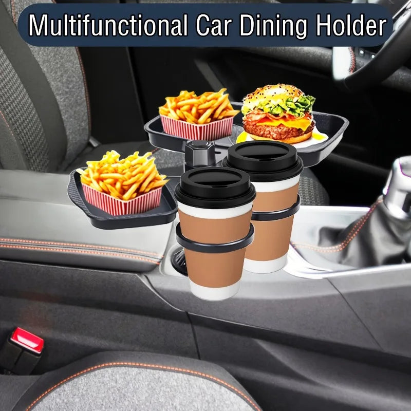 3-in-1 Detachable Car Cup Holder Tray-Expandable Food Table with 360° Rotating Design, close-up view