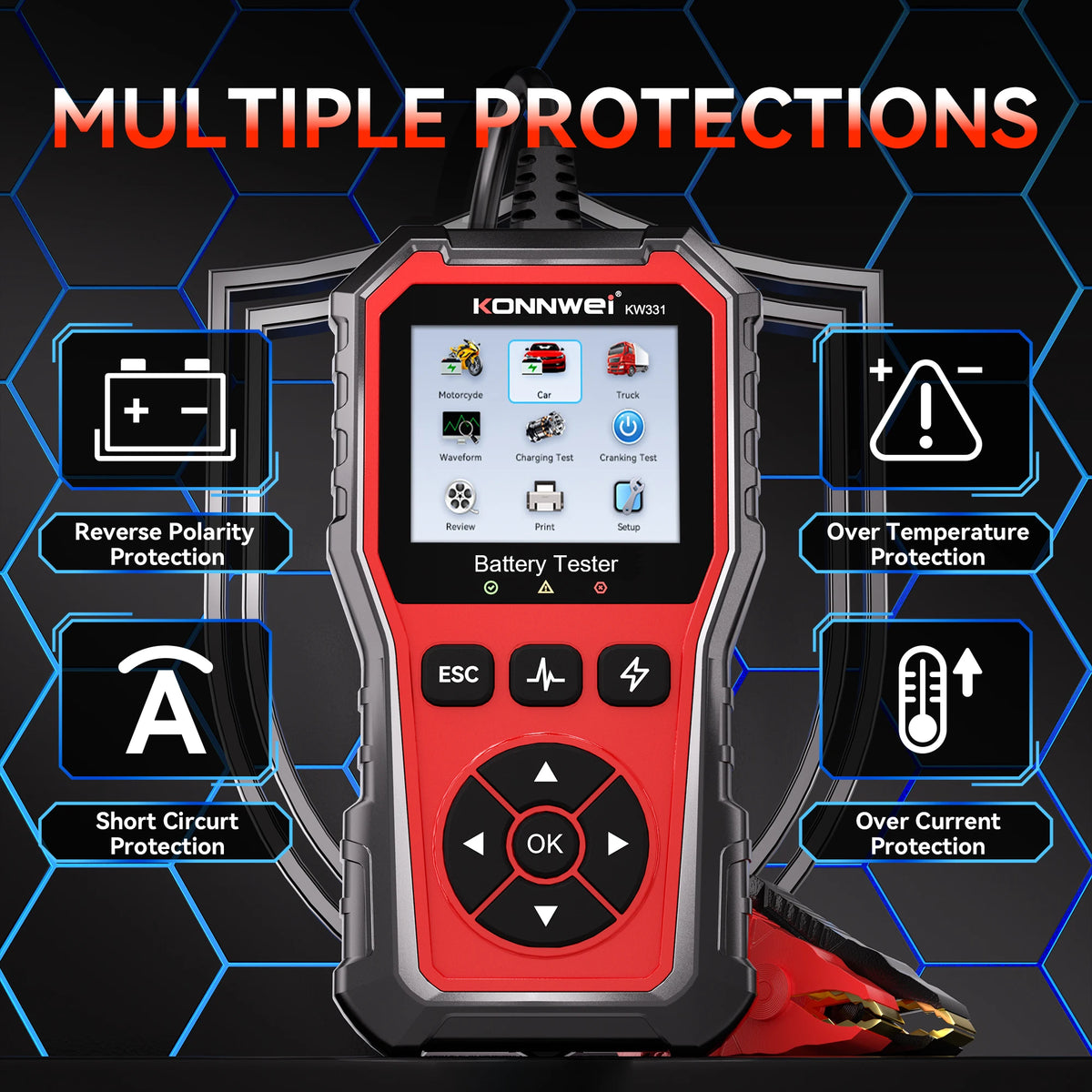2026 KONNWEI KW331 Professional Car Battery Tester 6V 12V 24V AMG/EFB/GEL Battery C additional angle