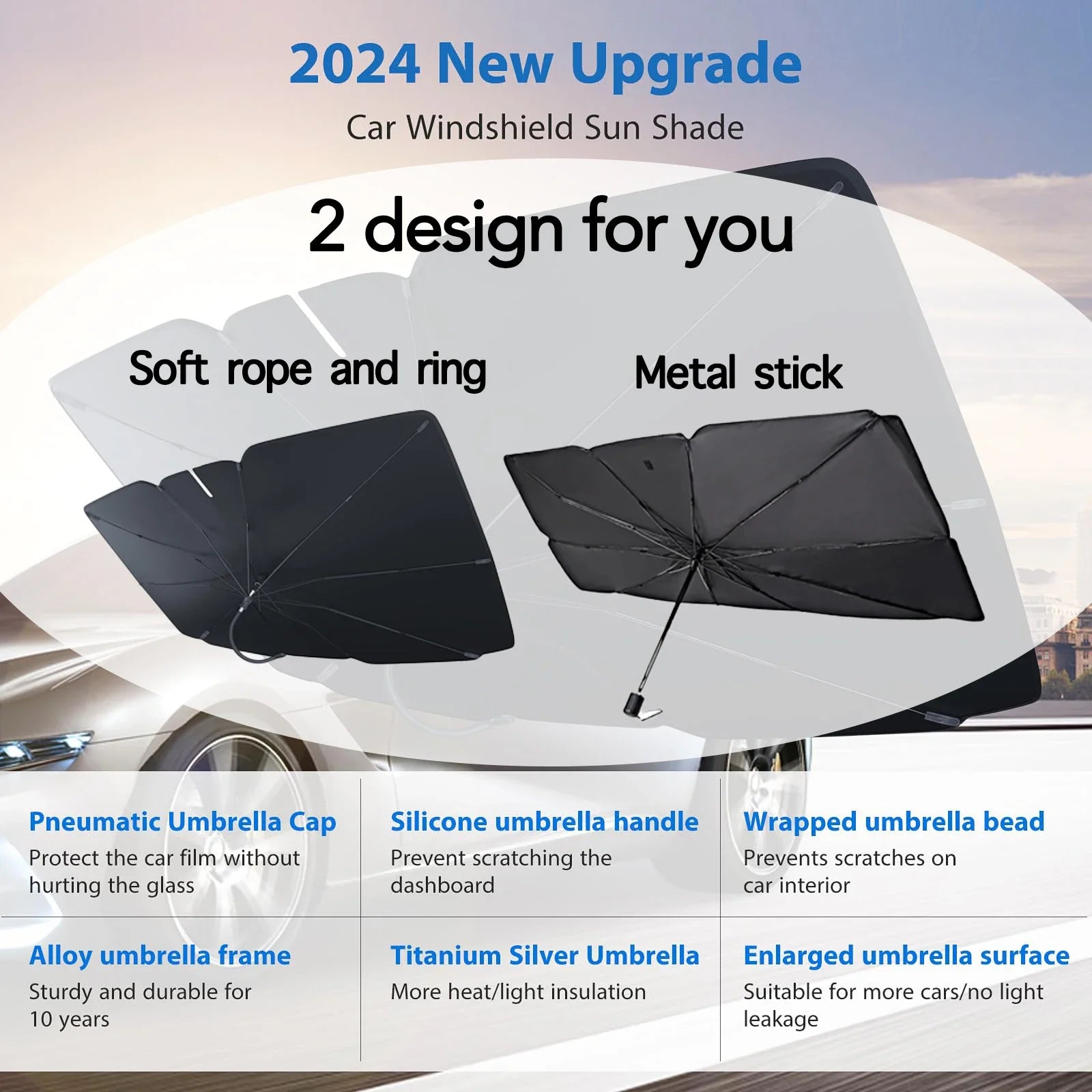 2025 Car Umbrella Windshield Sunshade | Foldable Front Window UV and Heat Protector detail view