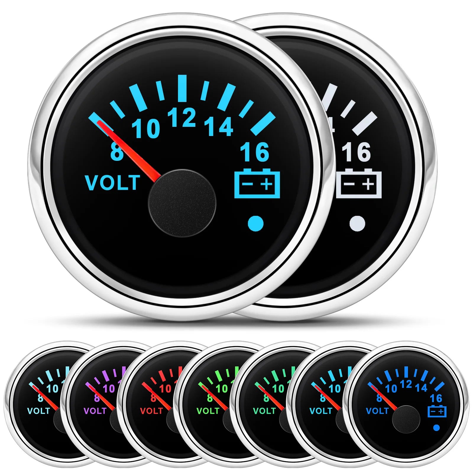 ZMFJH 7 Color Light 52mm Car Gauge Set | Fuel Water Level Voltmeter Oil Pressure Temp alternate view