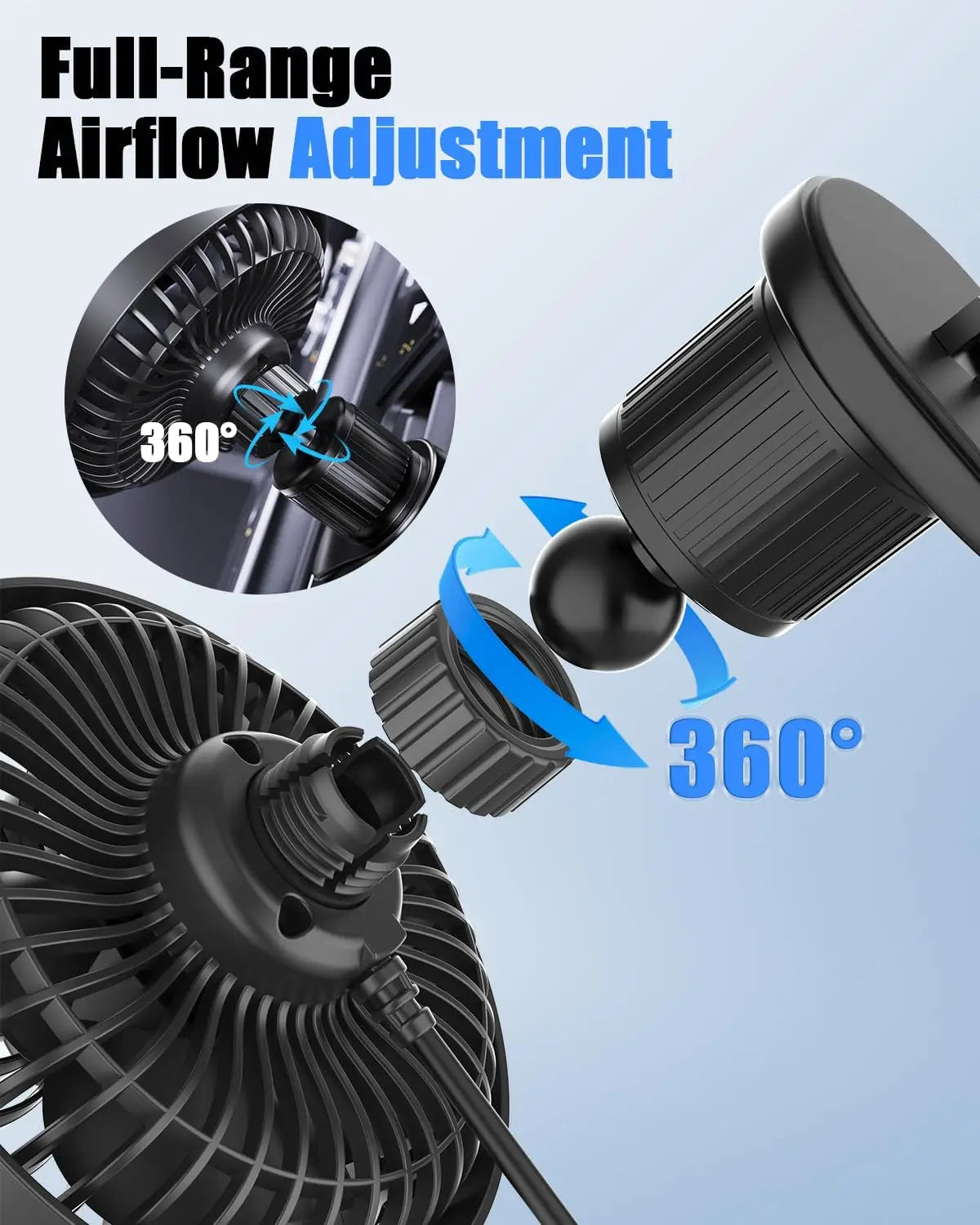 USB Car Vent Fan With Hooked Bracket: 5V/1A Portable Cooling Clip Fans For Car Air Vent Powerful 3 Speeds Quiet Brushless Motor