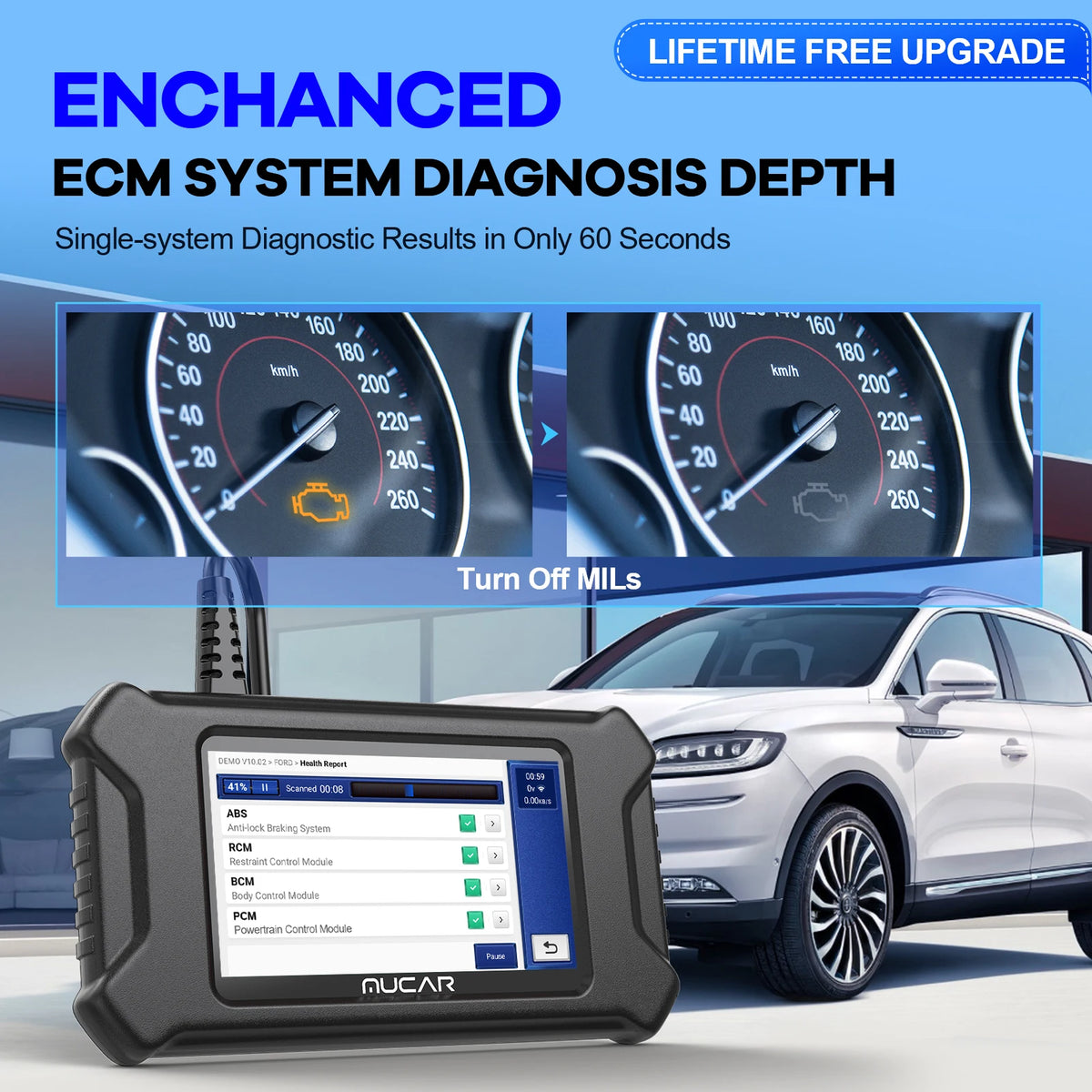 MUCAR CS90 OBD2 Diagnostic Tool Auto OBD2 Scanner Scan Tool 28 Reset Maintenance Service Lifetime Update Free for All Car
