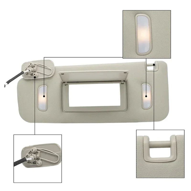 Car Sun Visor Grey Left/Right Side Sunshade Cover with Make-Up Mirror For Chevrolet/ GMC /Cadillac Escalade 2007-2014