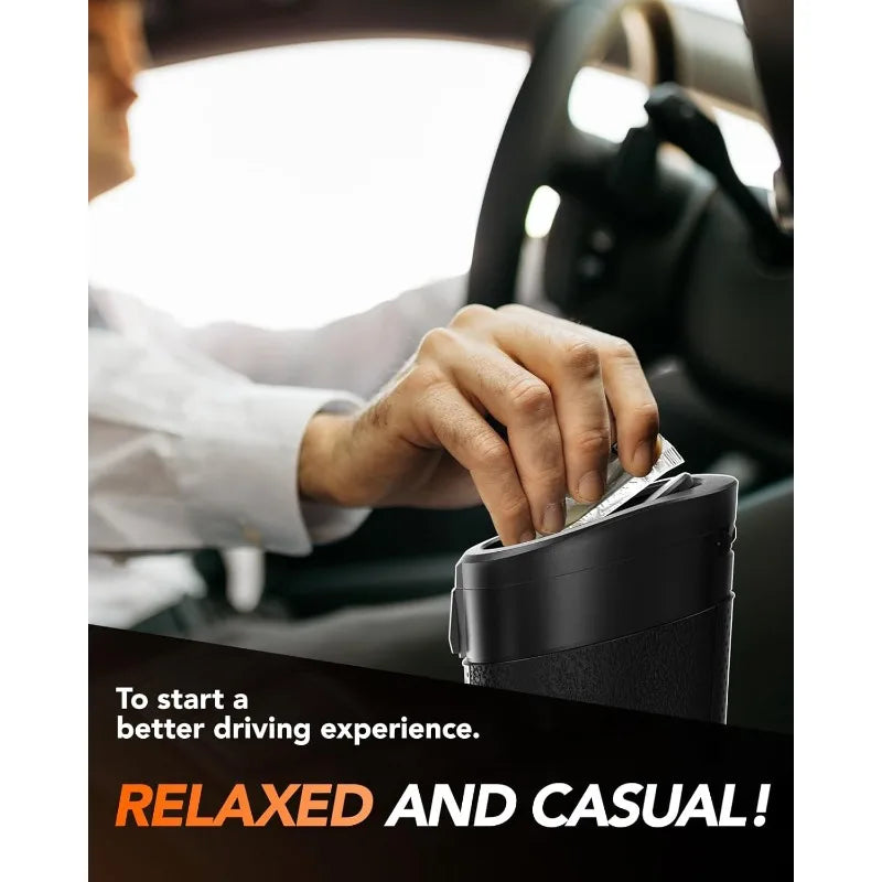 Car Trash Can (with Lid) Auto Dust Organizer with Garbage Bags Small Car Trash Bin Can C detail view