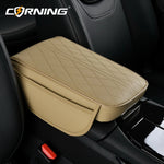 Universal Car Armrest Pad - PU Leather Memory Sponge Armrest Cushion Vehicle Center Console Cover Protector With Side Pocket