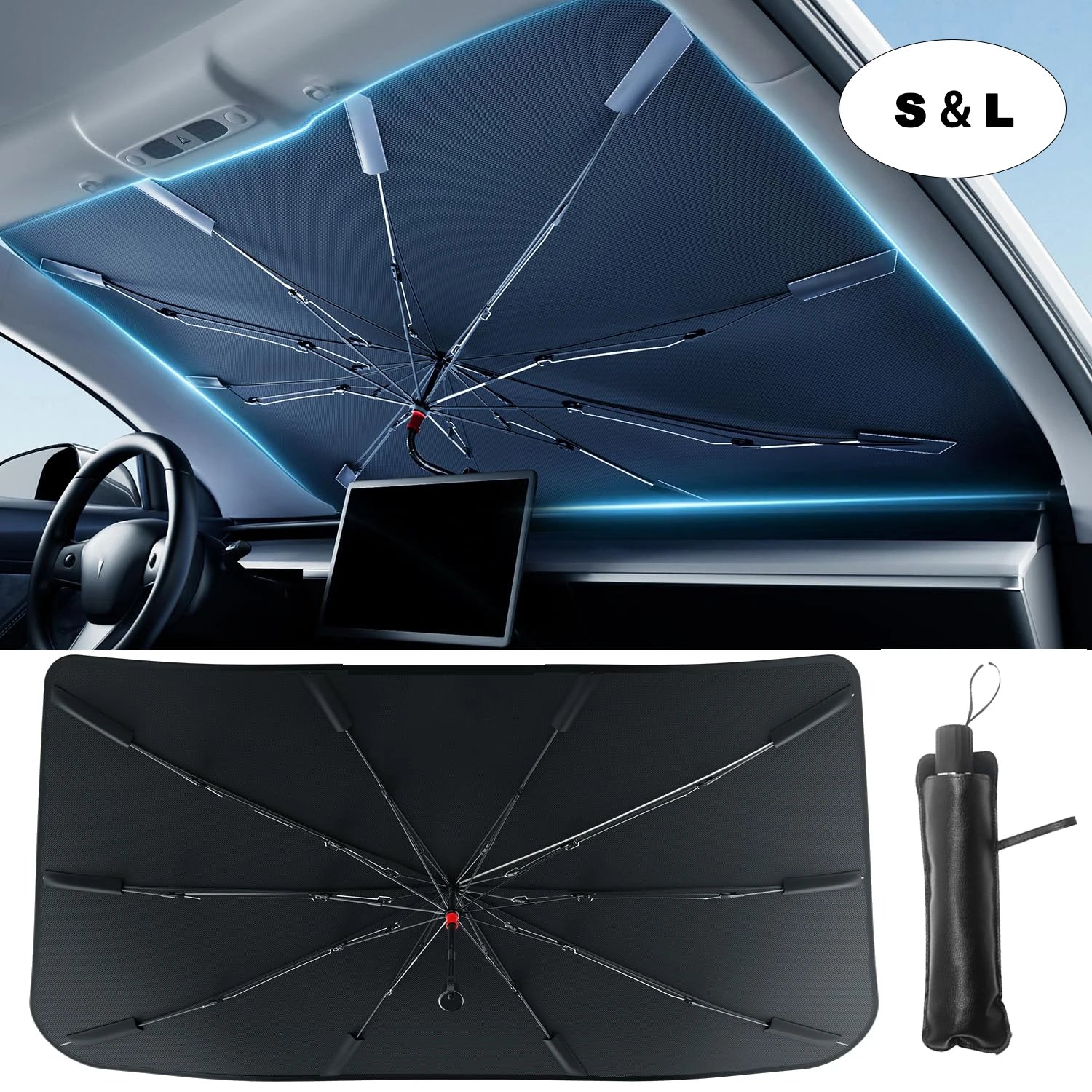 Foldable Car Windshield Sun Shade Umbrella | UV Block Heat Protection for Front Window