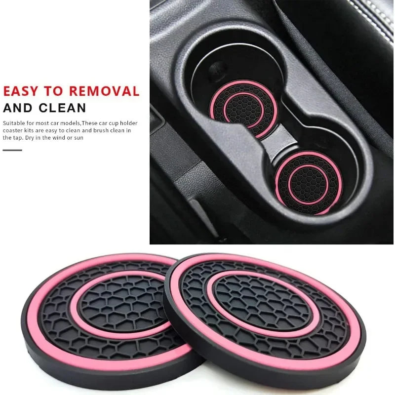 2Pcs 7cm/2.75inch Car Center Console Anti Slip Pad Easy Clean Dustproof Coaster Pvc Do close-up view