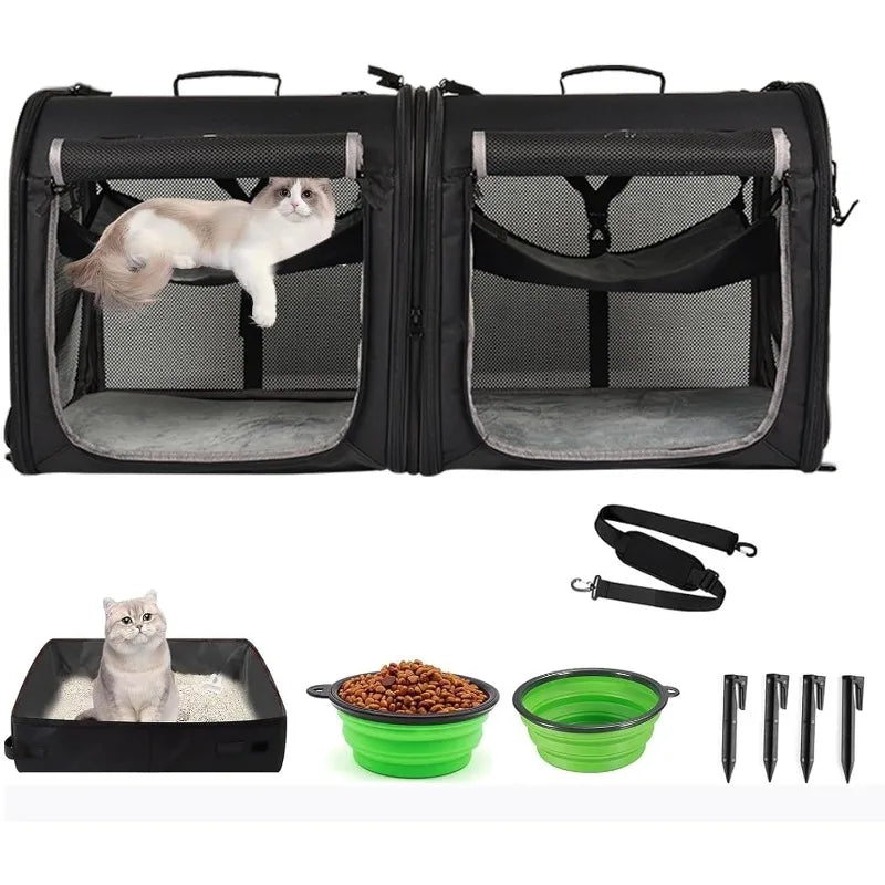 Wakytu Two-in-One Foldable Cat and Dog Carrier | Double Pet Transportation Bag