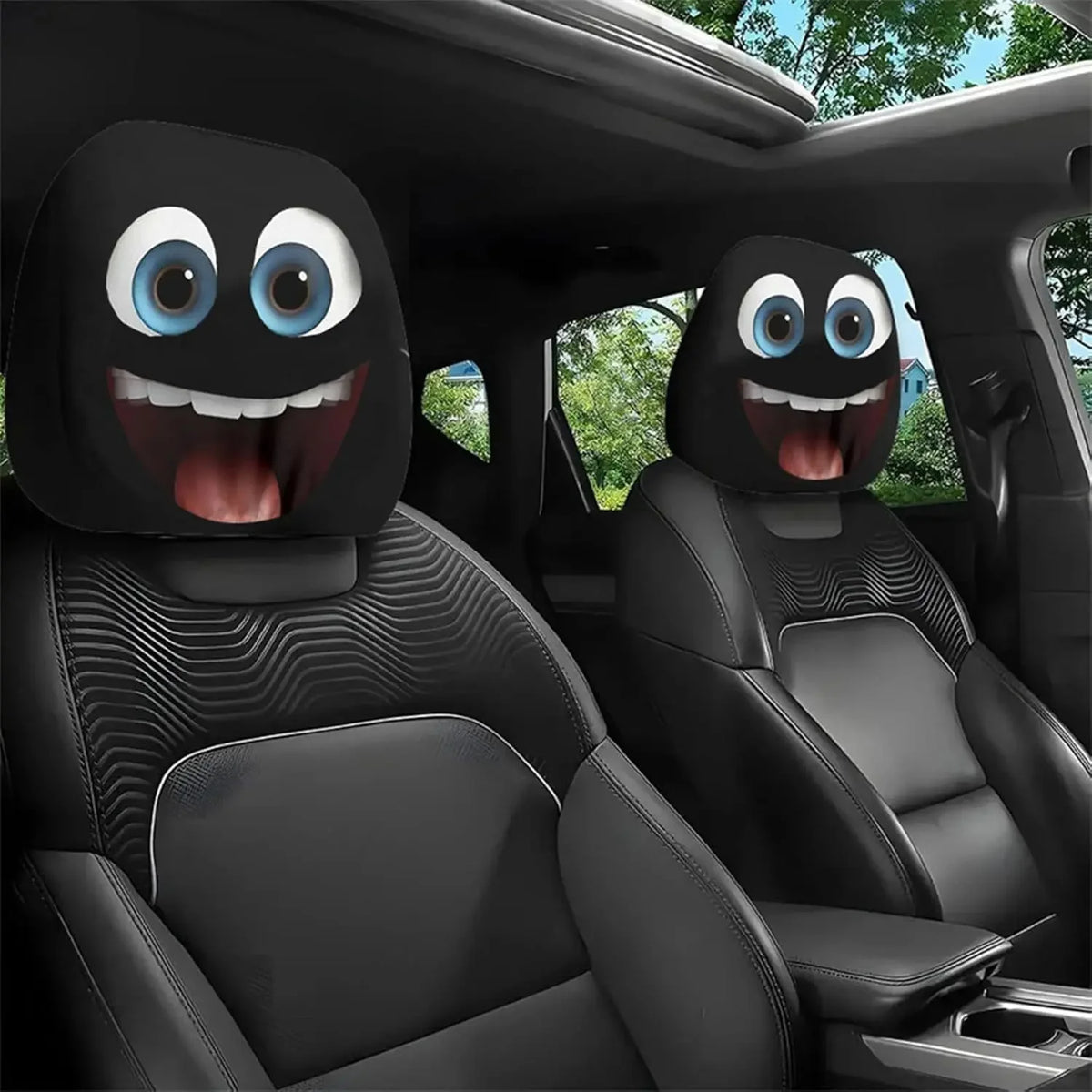 2PC Exaggerated Funny Car Headrest Covers Set, Cartoon Face Expression Auto Seat Prot lifestyle view