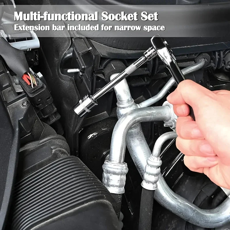 46Pcs Family Tools 1/4 Set Mechanic Tool Kits for Auto Repair Hous with Sockets Metric H detail view