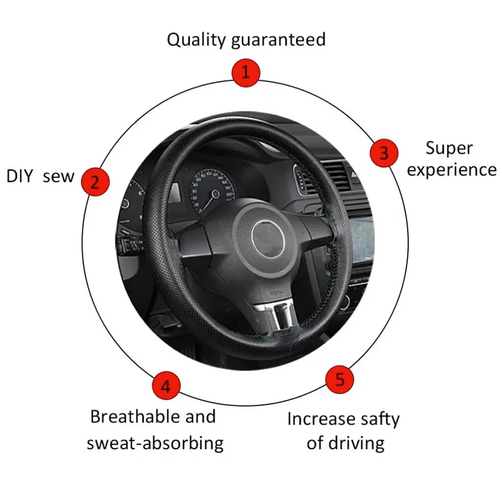 Car Steering Wheel Braid Cover Needles And Thread Artificial Leather Car Covers Suite close-up view