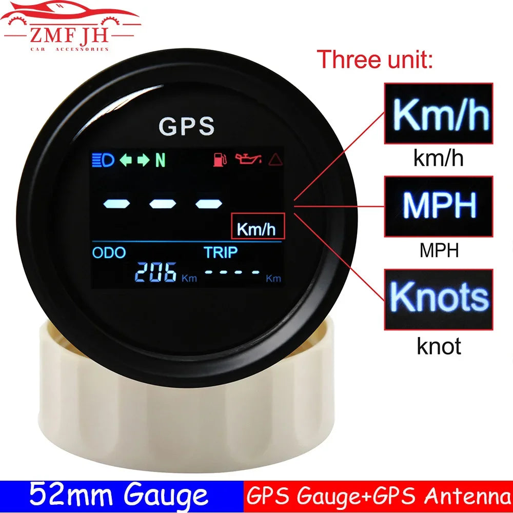 Digital Mini 52mm GPS Speedometer Gauge | GPS Antenna Speed Sensor for Motorcycle Boat ATV UTV Marin