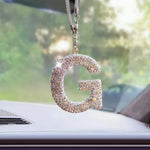 Letter Butterfly Knot Clay Car Interior Accessories Hanging Ornament Women's Rhinestone Car Rearview Mirror Pendant Drop