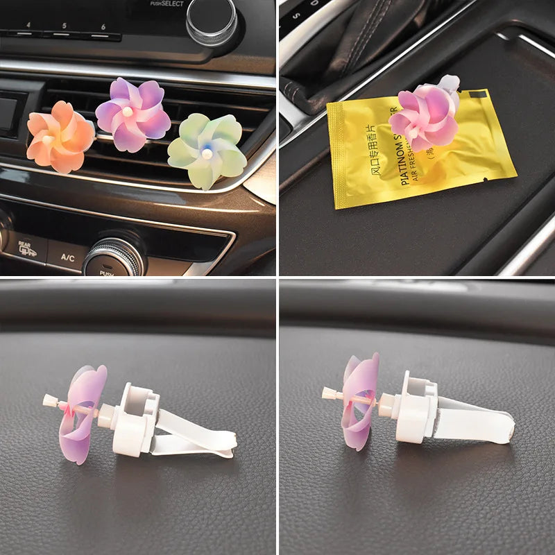 3 PCS Rotate Windmill Car Air Freshener Vent Clips Cute Air Vent Clip with Fragrance Pad Vehicle Air Outlet Interior Decoration