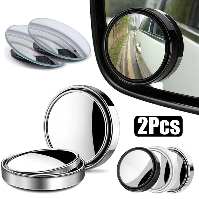 2Pcs Round Frame Convex Blind Spot Mirror Safety Driving Wide-angle 360 Degree Adjustable Clear Rear