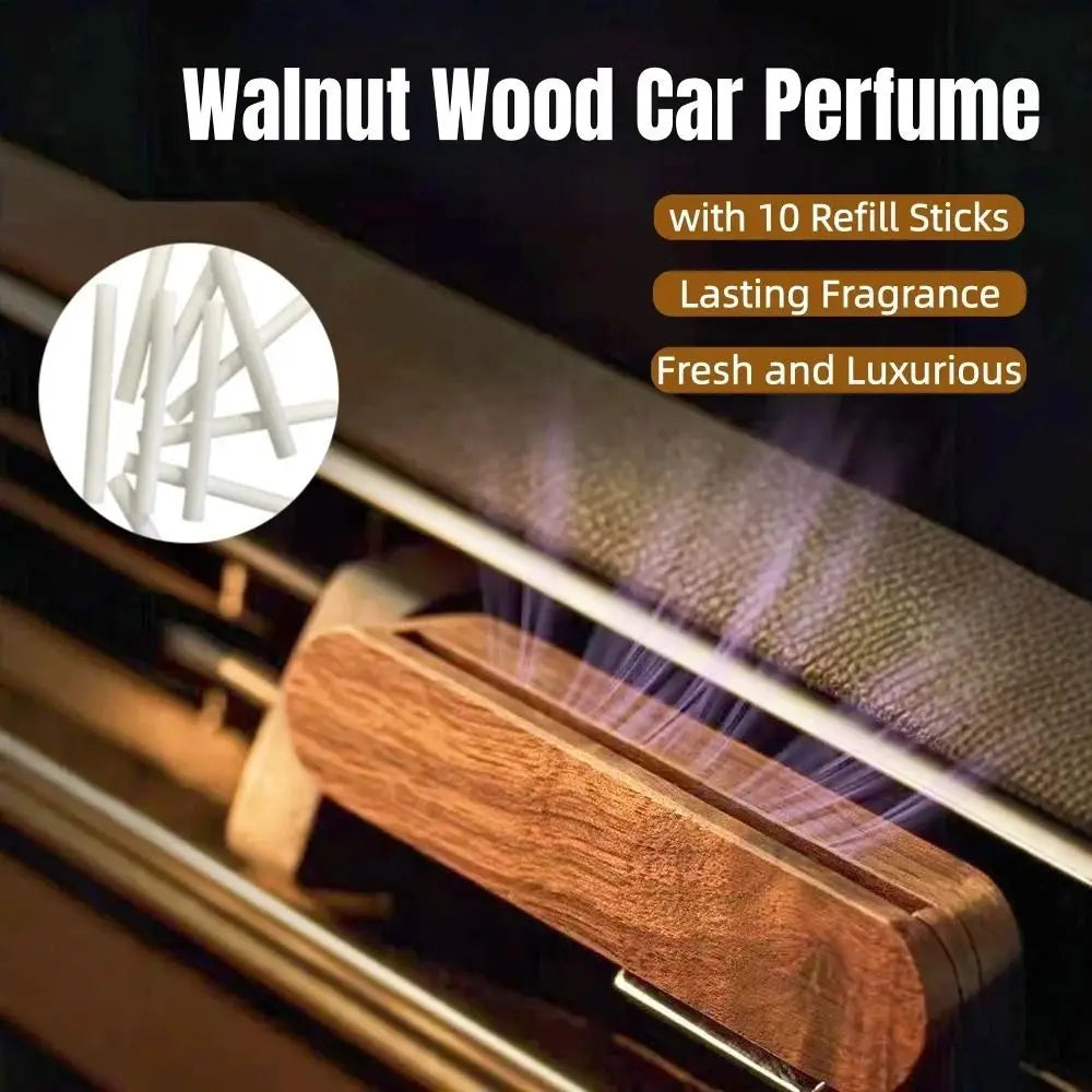 Natural Solid Wood Car Perfume Lasting Aroma with 10 Refill Sticks Air Freshener Car Diffuser Vehicle Use