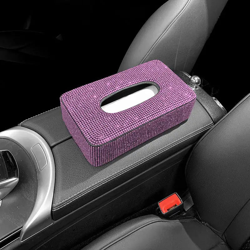 Rhinestone Genuine Leather Car Tissue Box Holder