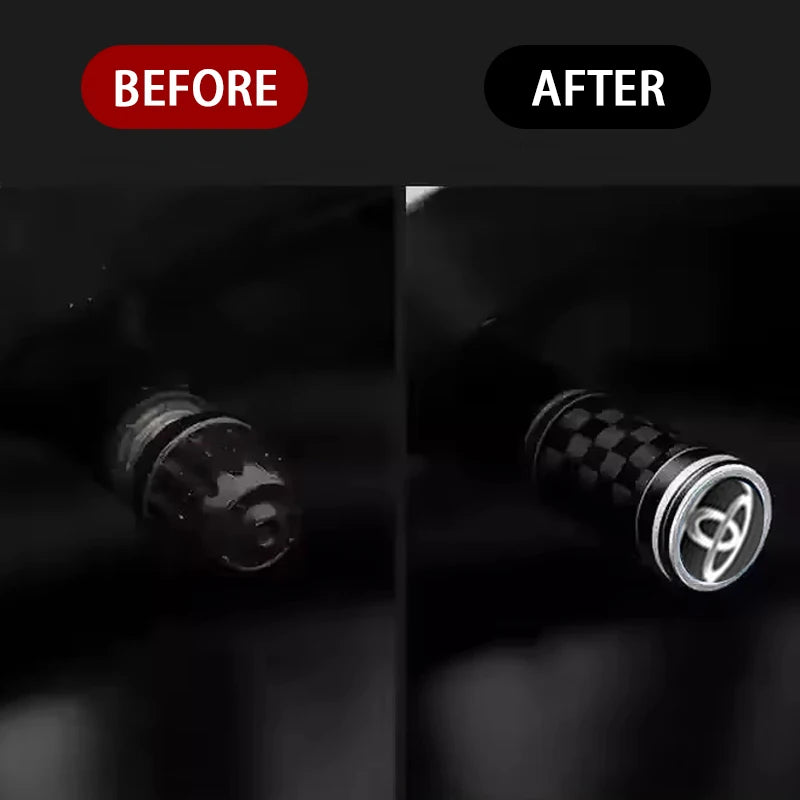 Toyota Valve Stem Caps | Set of 4 Aluminum Dust Covers close-up view