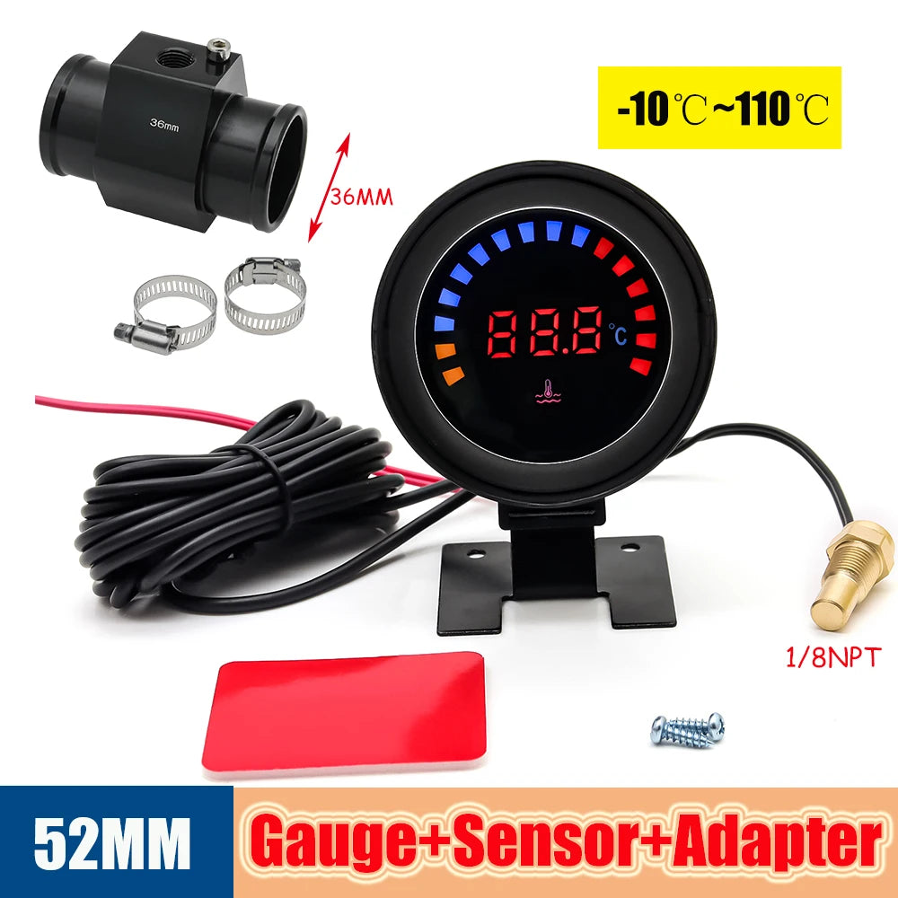 52mm Auto Water Temperature Meter | Universal LCD Digital Thermometer with Sensor and 1/ detail view