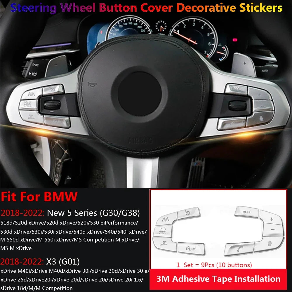 Chrome Car Steering Wheel Switch Button Cover Trim For BMW 5 X3 G30 G38 G01 2018-2022 alternate view
