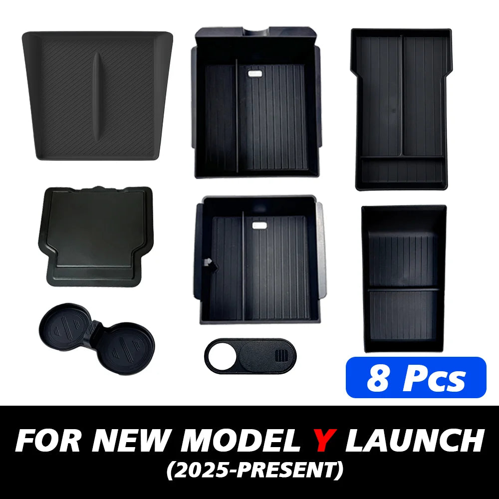 TEKSY For Tesla New Model Y 2025 Launch Juniper Teslajuniper ABS with Silicone Non-slip Mat Console & Armrest Storage Box Upper