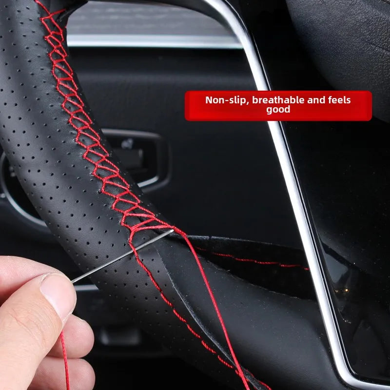 Car Steering Wheel Cover Needles And Braid Thread Artificial Leather Car Covers Suite 2 Color DIY Te
