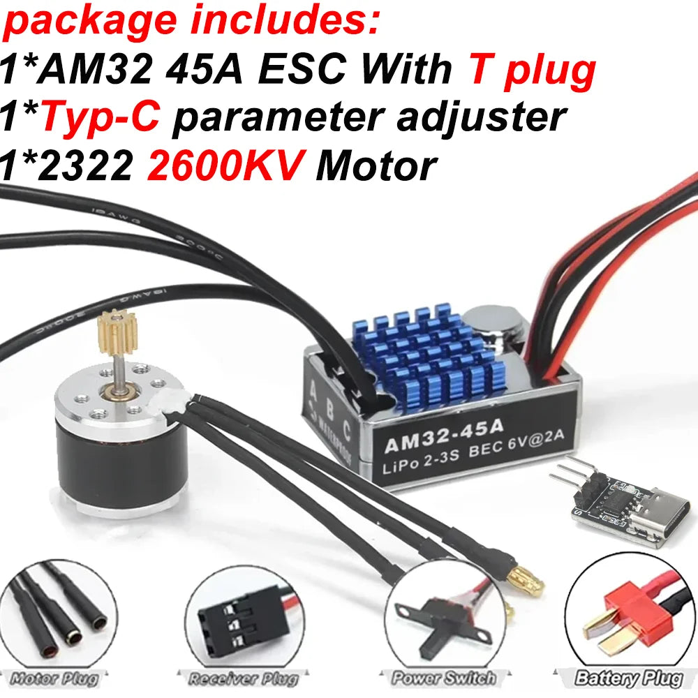 2322 2600KV 2830 2400KV Brushless Motor AM32 45A for 1/12 RC Crawler Car Off Road Car MN82 MN168 MN78 MN86 MN128 Power Kit