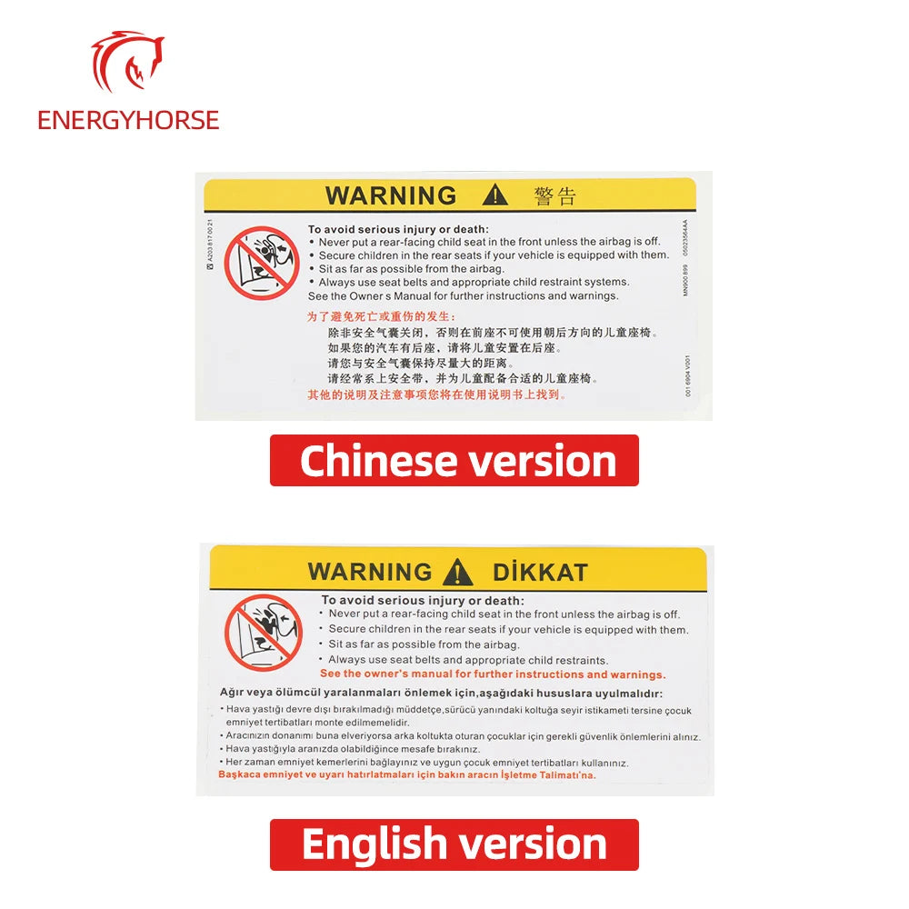 For Car Sun Visor Makeup Mirror Sticker Airbag Sticker Safety Warning Sticker Warning Board Sticker