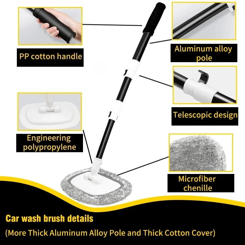 Car Wash Brush Mop Kit Cleaning Brush Chenille Microfiber Car Wash Brush Telescopic Long Handle Cleaning Mop Car Cleaning Tool