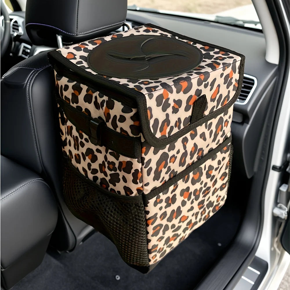 3-in-1 Car Trash Can with Lid & Waterproof Storage Bag close-up view