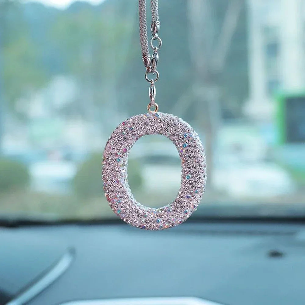 Letter Butterfly Knot Clay Car Interior Accessories Hanging Ornament Women's Rhinestone Car Rearview Mirror Pendant Drop