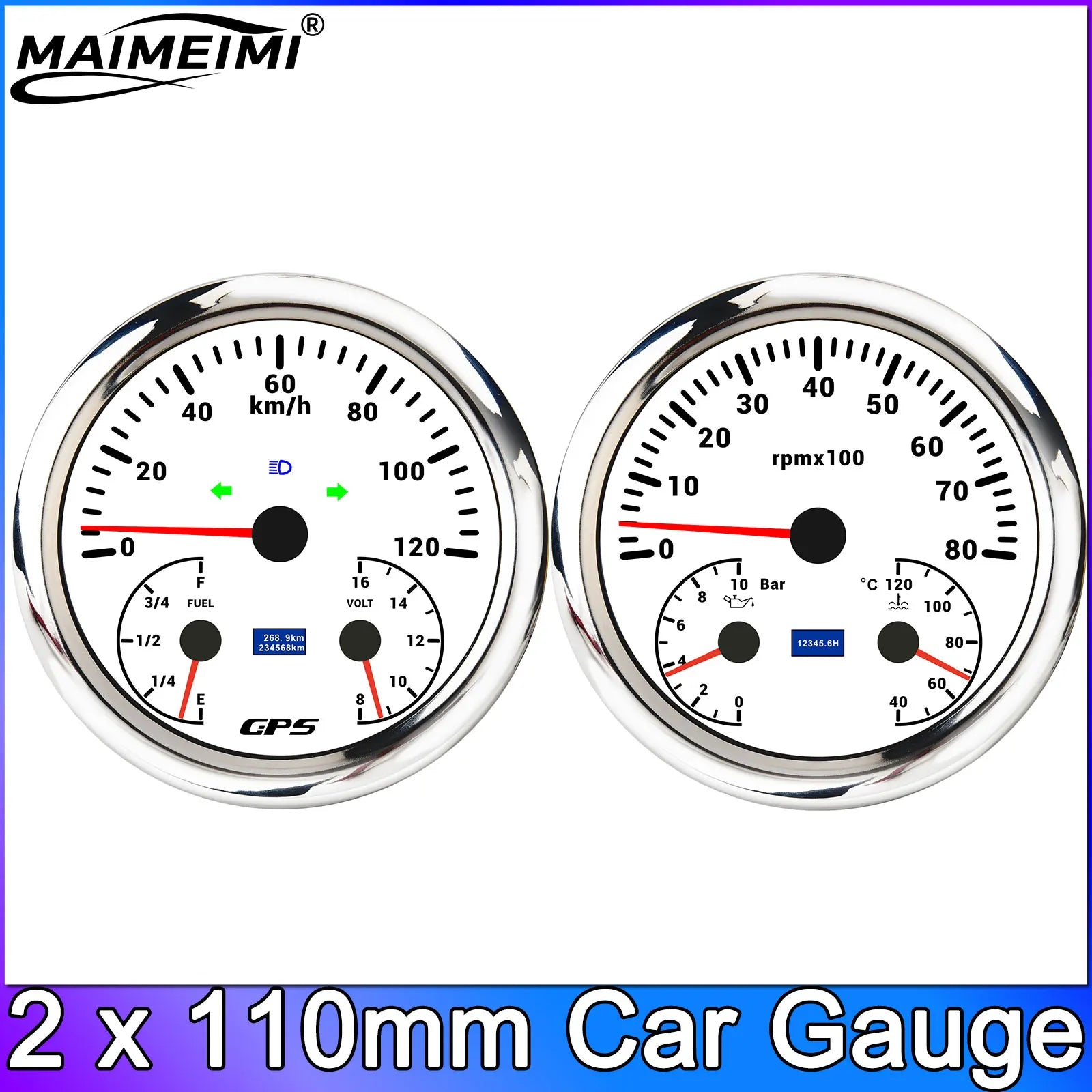 GPS Speedometer and Tachometer Gauge Set | 110mm 0-120kmh with 8000RPM for Car Truck Boa detail view