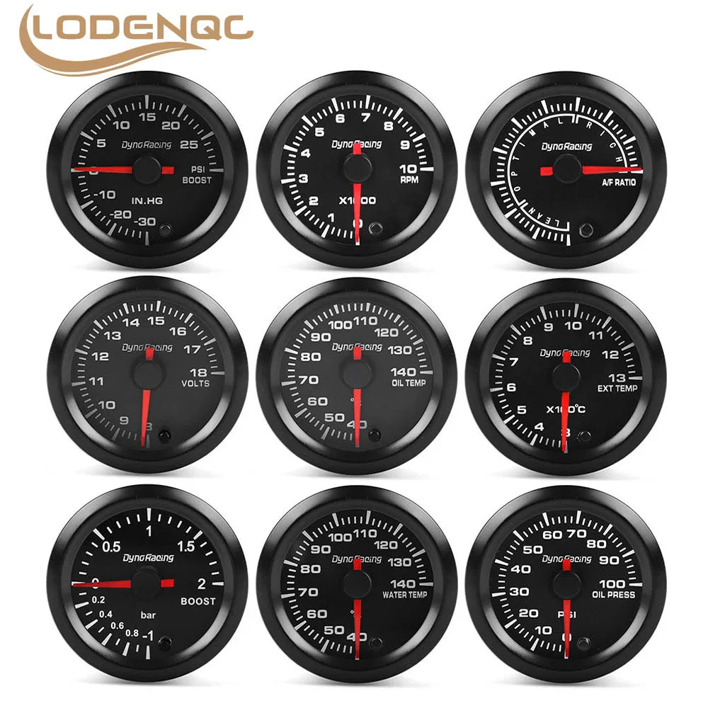 Lodenqc 2" 52mm 7 Color Car Gauge Set | High Speed Stepper Motor for Boost, Temp, Pressure, and RPM