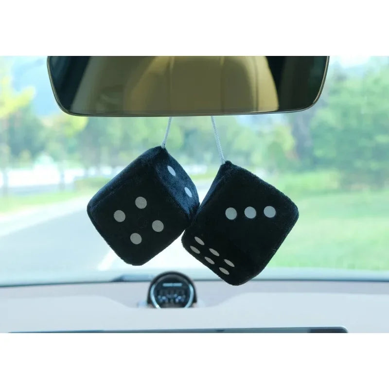 Plush Dice Car Pendant Cute Dice Jewelry Auto Rearview Mirror Hanging Ornament Car In lifestyle view