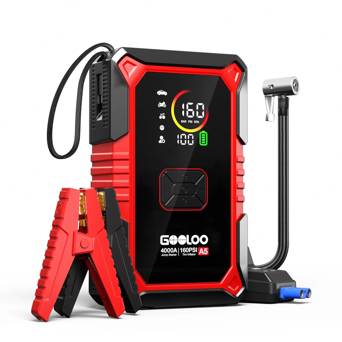 GOOLOO A5 4000A Portable Jump Starter with Air Compressor 12000mAh Car Battery Starter with LED Flashlight And USB Charging