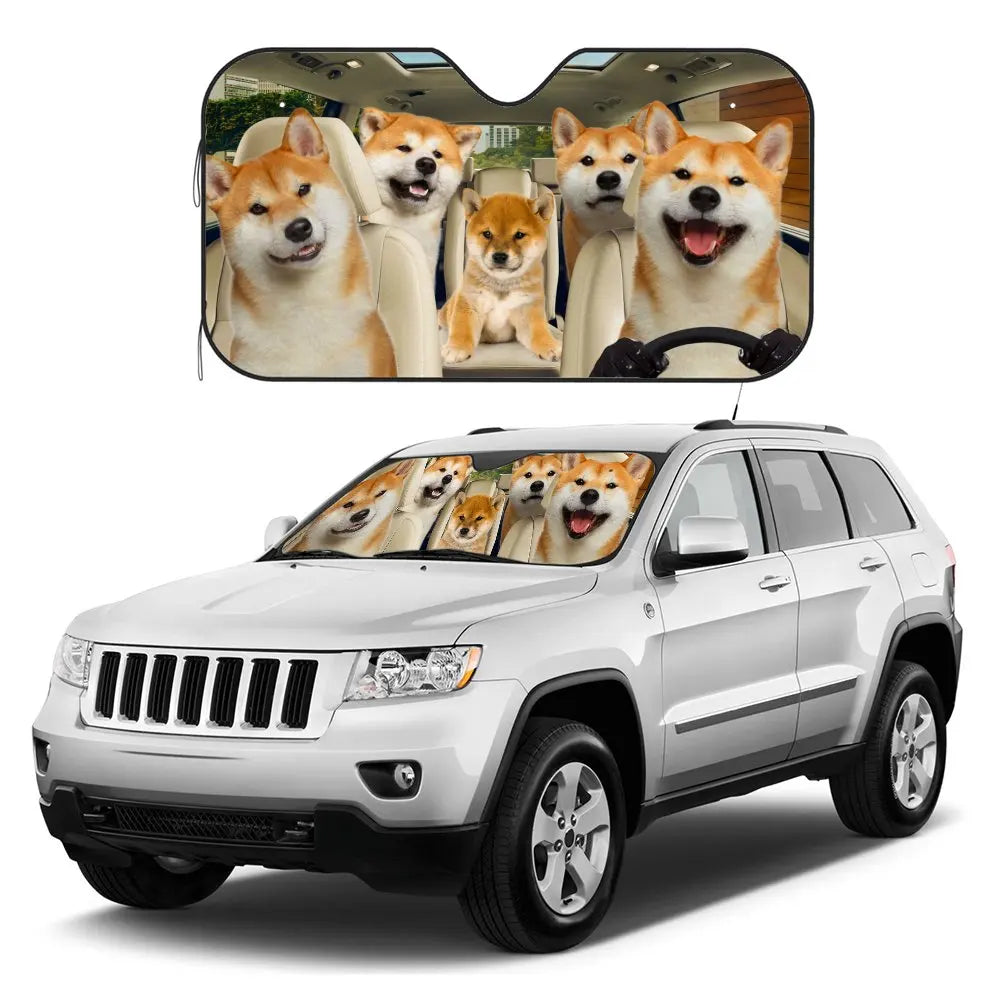 Shiba Inu Dog Driving Car Interior Front Windshield Sun Shade,Auto Accessories Sunshade for Truck SU