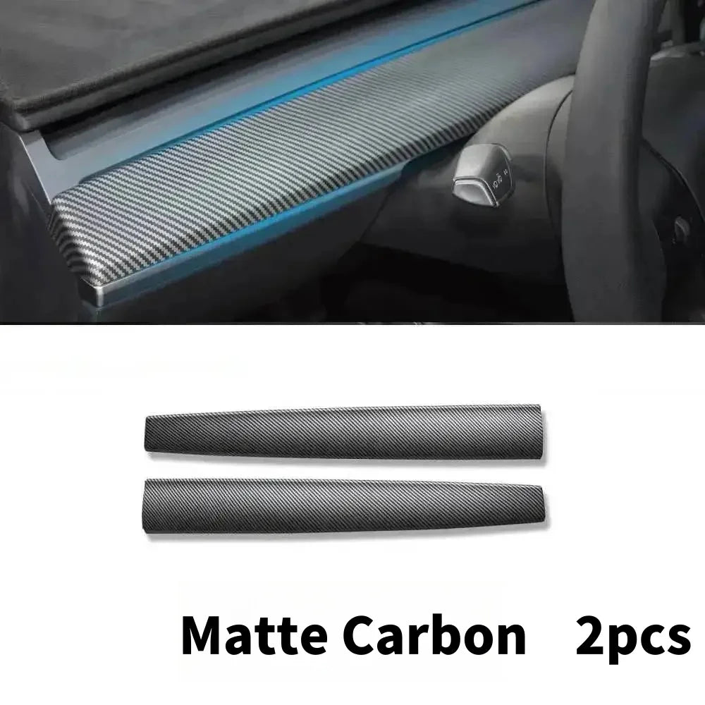 Car Dashboard Cover For Tesla Model 3 Y Door Dash Trim Panel Carbon Fibre ABS Interior close-up view