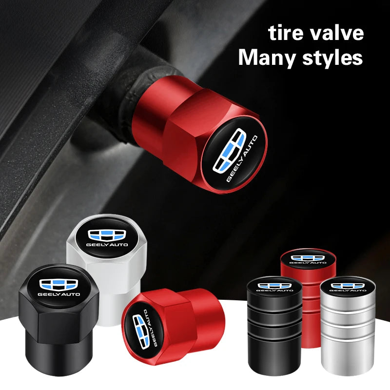 4pcs Car Tire Valve Caps Aluminum Alloy Dust Covers for Geely Models | Airtight Dustproof Tire Stem