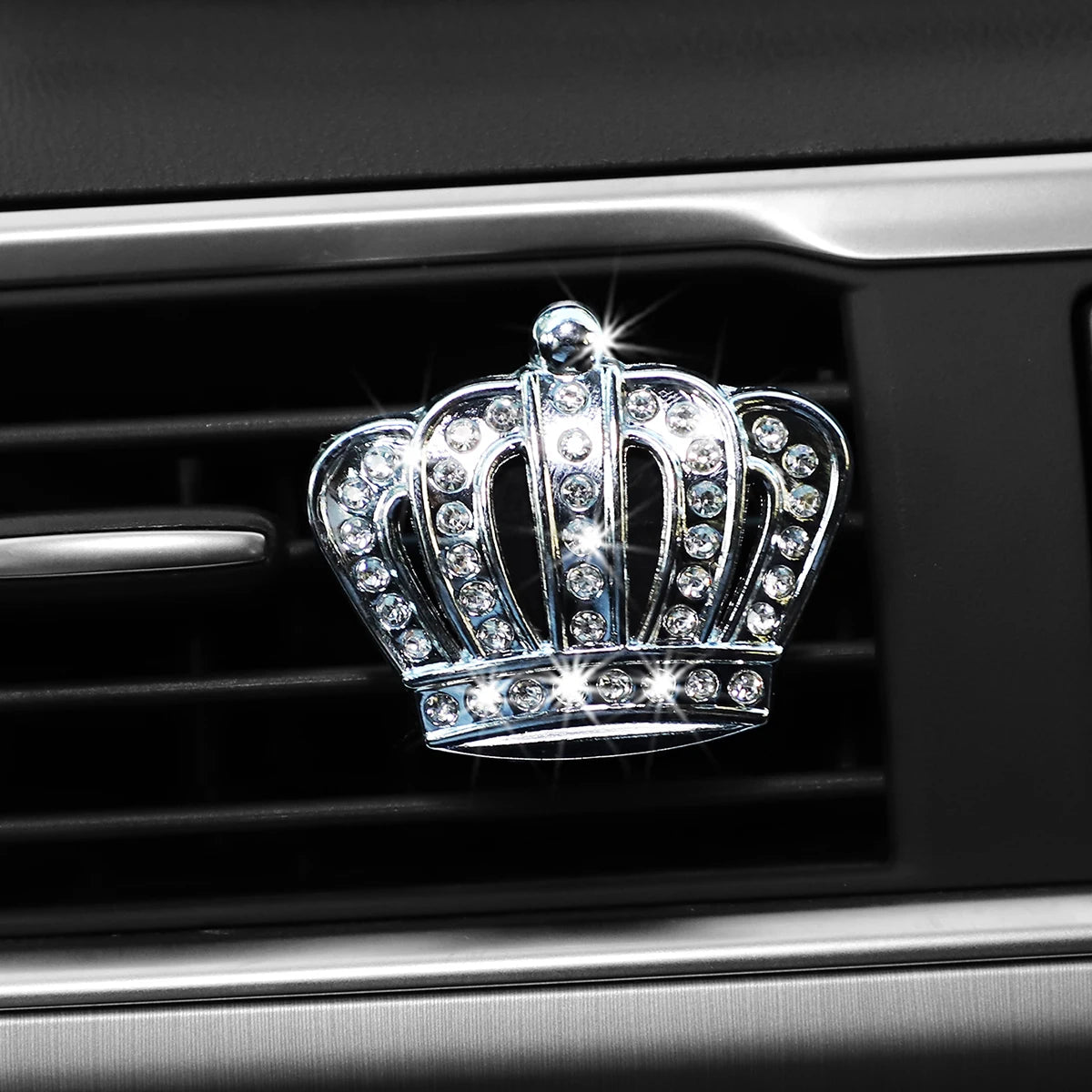 Car Air Vent Crown Decor | Scented Metal Blingbling Pair for Men and Women close-up view