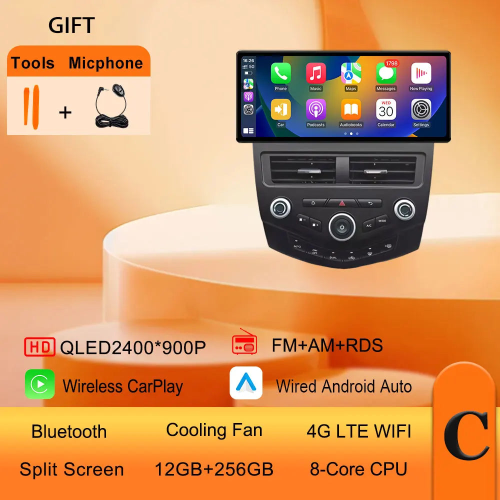 12.3 Inch Ultra-Thin Screen CarPlay Android Car Radio for Honda Accord 7 2004-2007 | alternate view