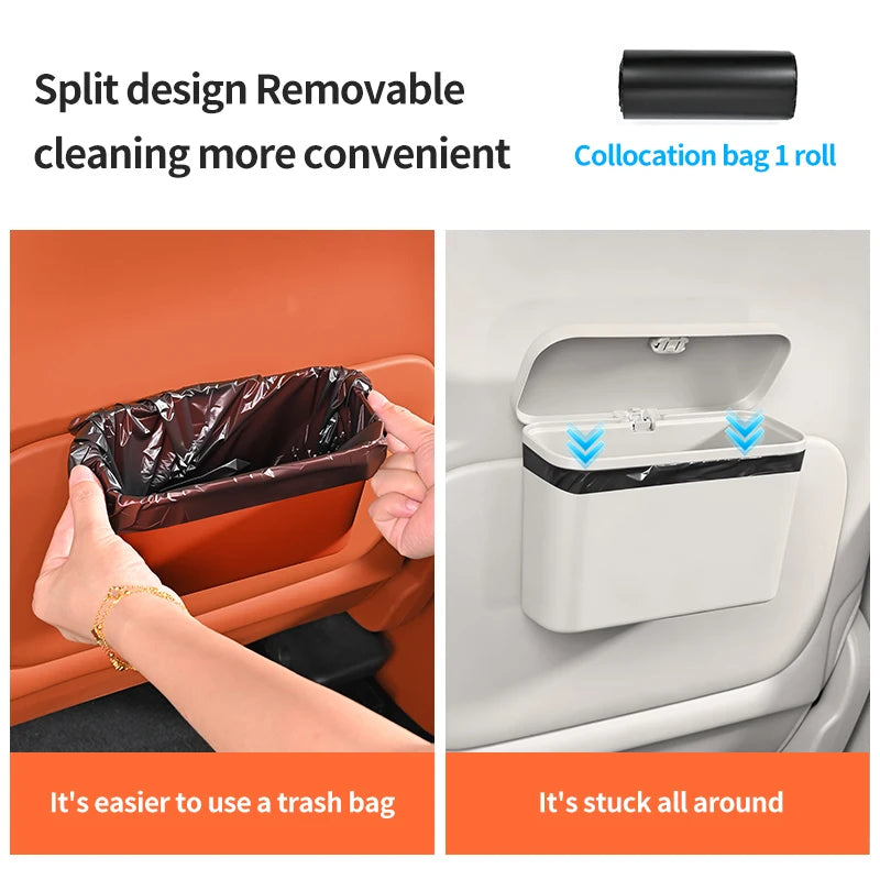 Multifunctional Hanging Car Trash Can with Lid Storage Bin lifestyle view